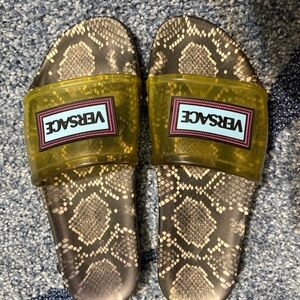 Versace Yellow Strap Snake Print Slides